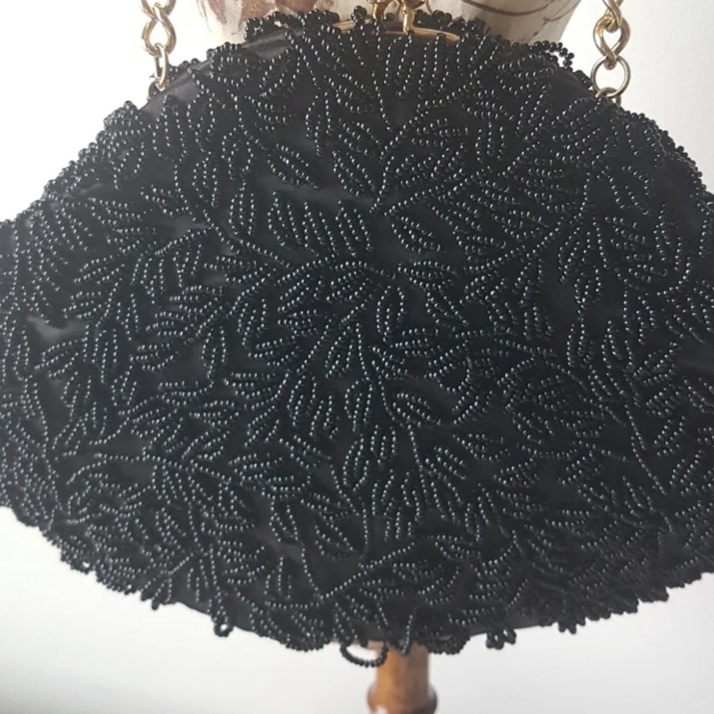Vintage 1960s Black Beaded Evening Bag: Convertible Clutch
